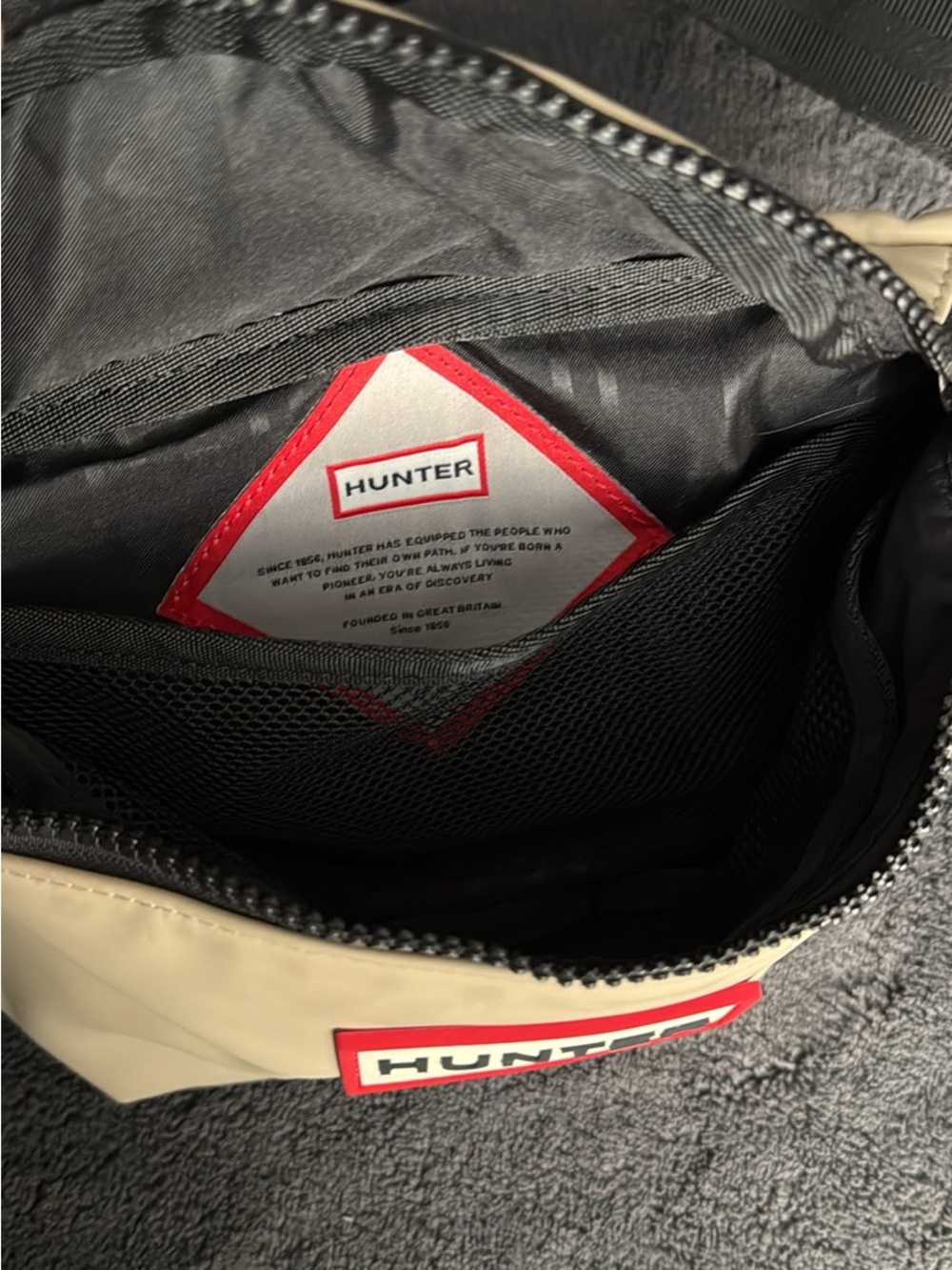 Hunter Beige Belt Bag with Black Strap and Red Logo Trim - Picture 2 of 3